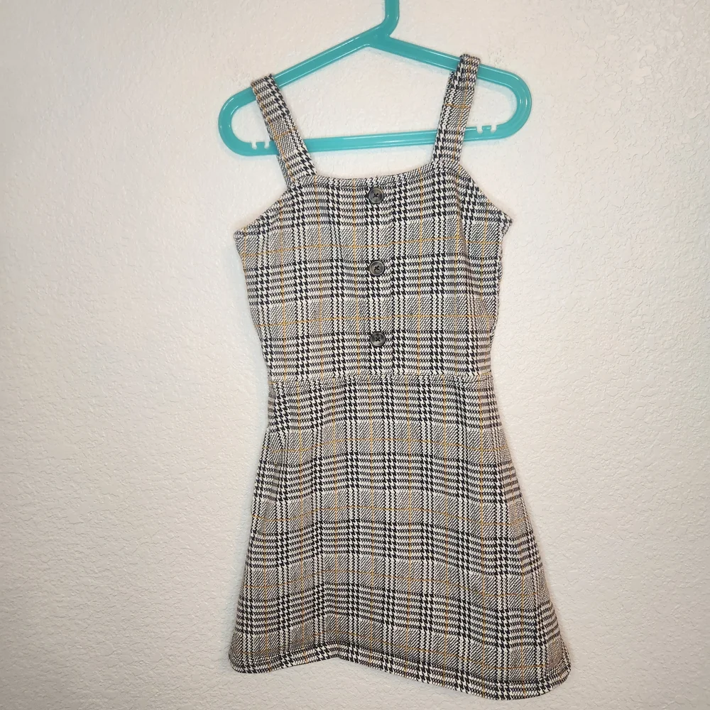 Max Girl Girls Plaid Button-Front Sundress in Beige and Black 8-9 yrs